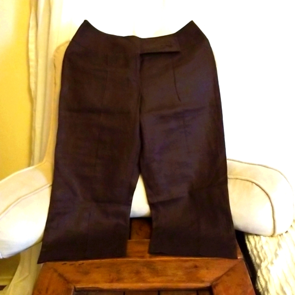 Sz 6 NWOT Brown linen wide legged capri pants